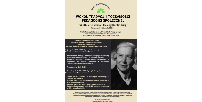 Zaproszenie na seminarium "Wokół tradycji i tożsamości pedagogiki społecznej" (czwartek 10.X.2024 r.)